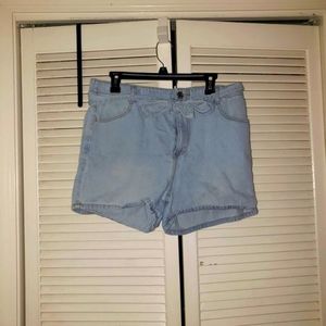 Forever 21 Paperbag Waist Belted Light Wash Blue Jean Shorts